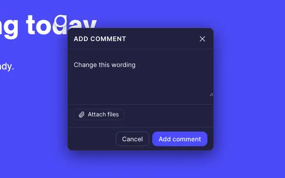 Reviso add-comment box for leaving pinned feedback on a Bricks page element