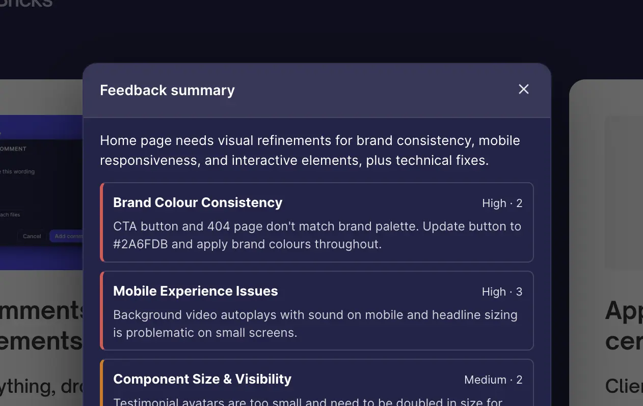 Reviso AI feedback summary grouping client comments by priority